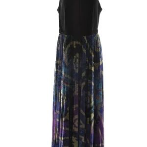 Xscape Women's Blouson Gold Tone Neckline Evening Long Maxi Dress Multi Color, 6